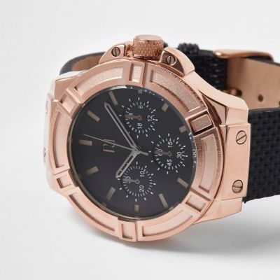 Rose gold faux leather strap watch
